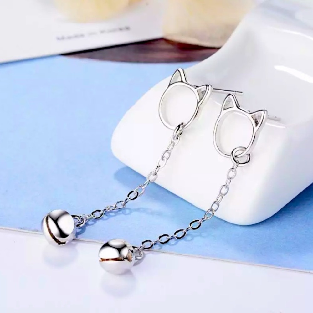 Cute Cat Sterling Silver Earrings